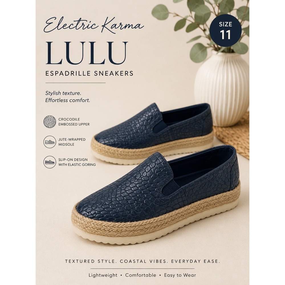 Electric Karma Lulu Espadrille Slip On Womens‎ 11 Navy Blue Embossed Platform